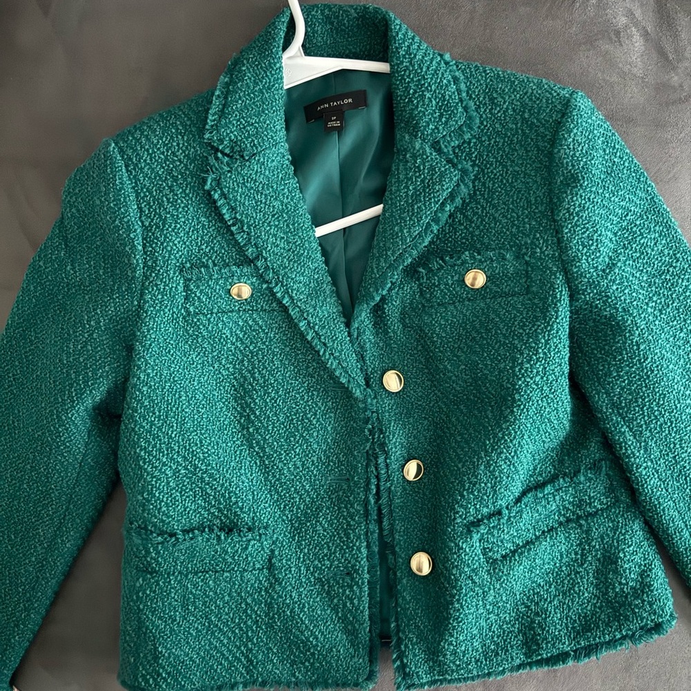 Ann Taylor Green Tweed Jacket 2P